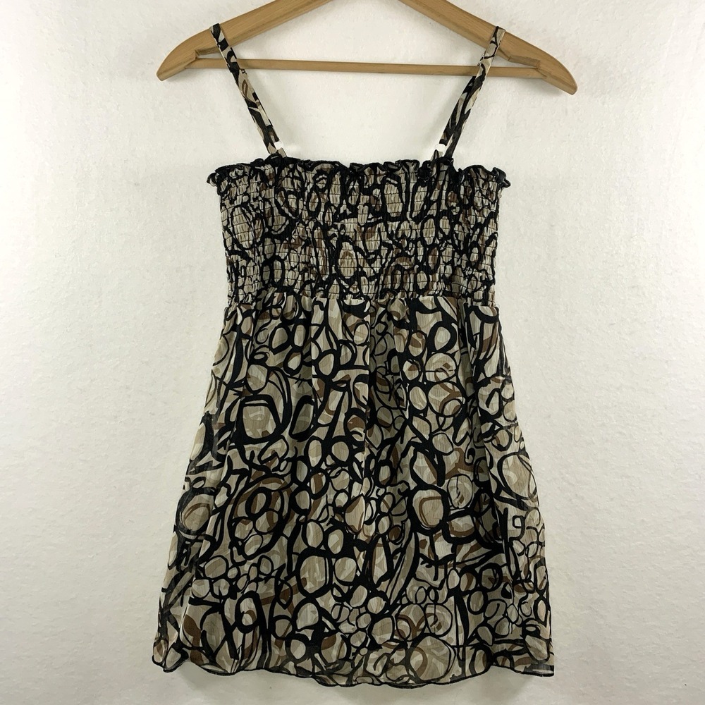 A Byer Womens Y2K Sheer Chiffon Smocked Babydoll Tunic Top M Fairy Grunge Whimsy